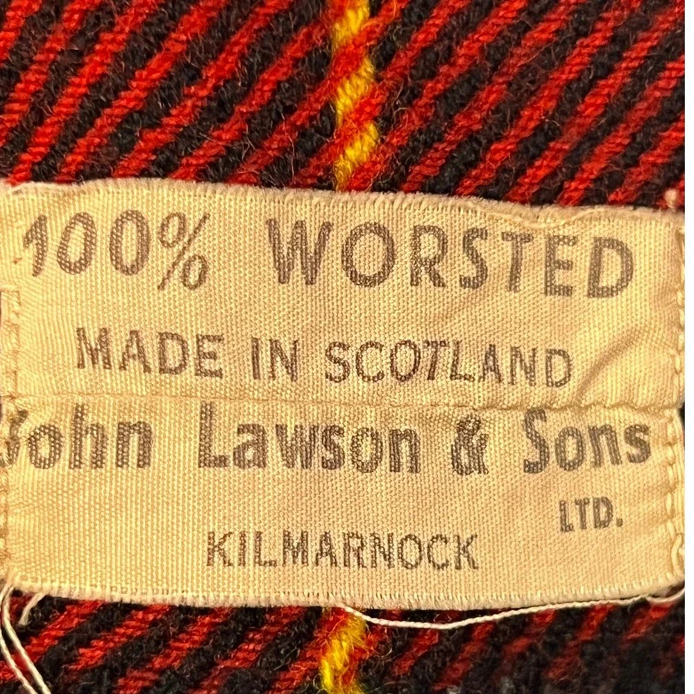 John Lawson & Sons Red Black Tartan Plaid 100% Worsted Wool Scarf Scotland‎ VTG
